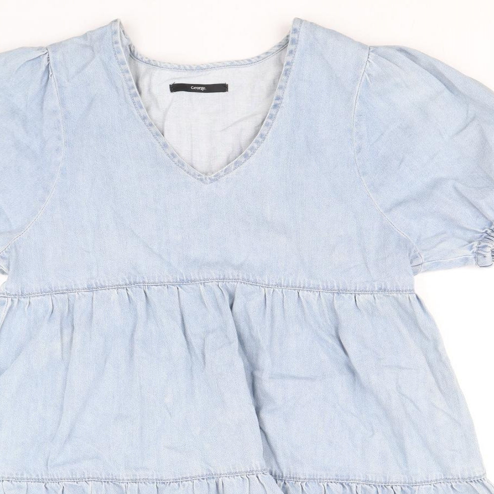 George Womens Blue Cotton A-Line Size 10 V-Neck Pullover - Tiered