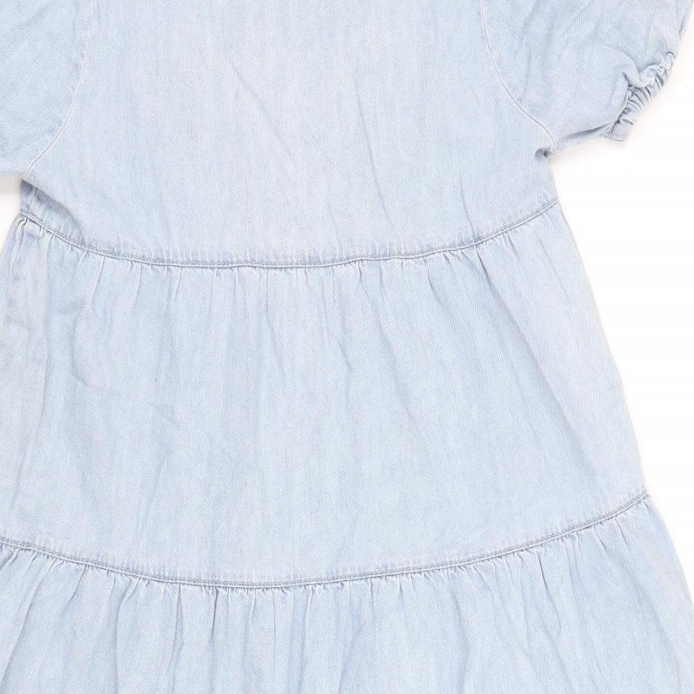 George Womens Blue Cotton A-Line Size 10 V-Neck Pullover - Tiered