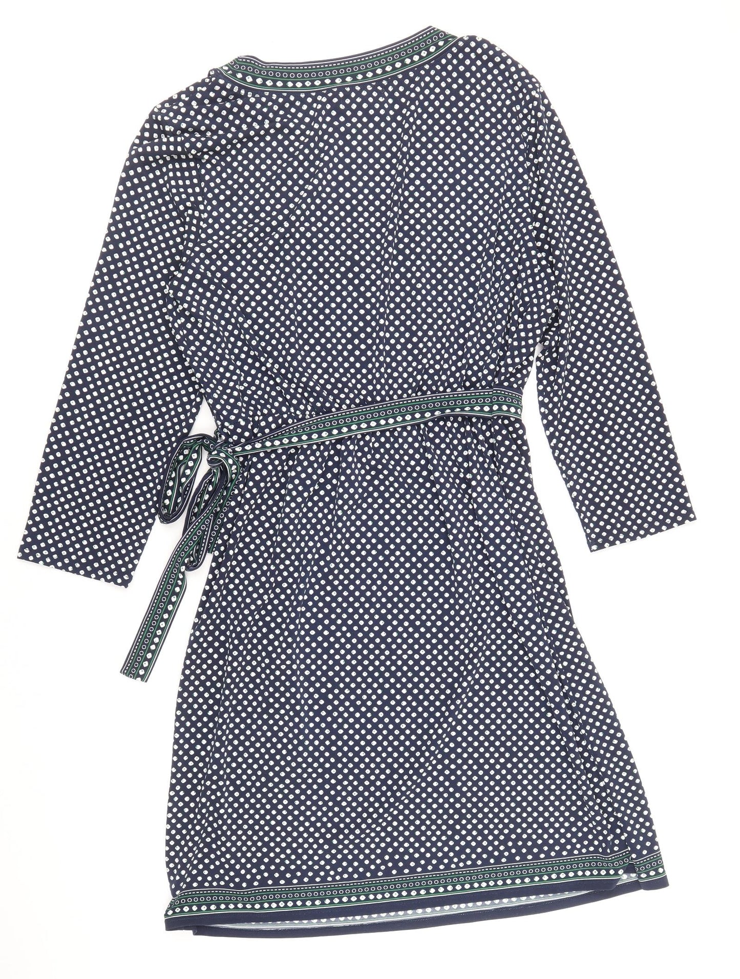 Max Studio Womens Blue Geometric Polyester Wrap Dress Size XL V-Neck Pullover