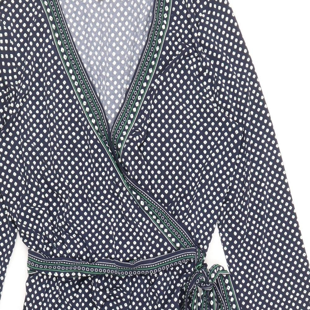 Max Studio Womens Blue Geometric Polyester Wrap Dress Size XL V-Neck Pullover