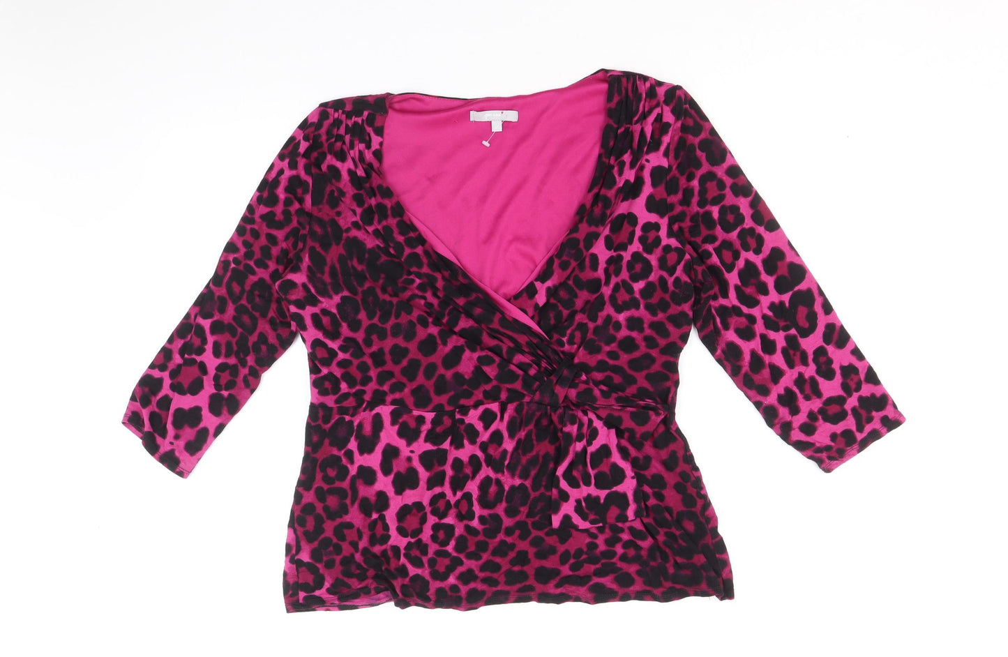 Per Una Womens Pink Viscose Basic Blouse Size 14 V-Neck - Leopard Pattern