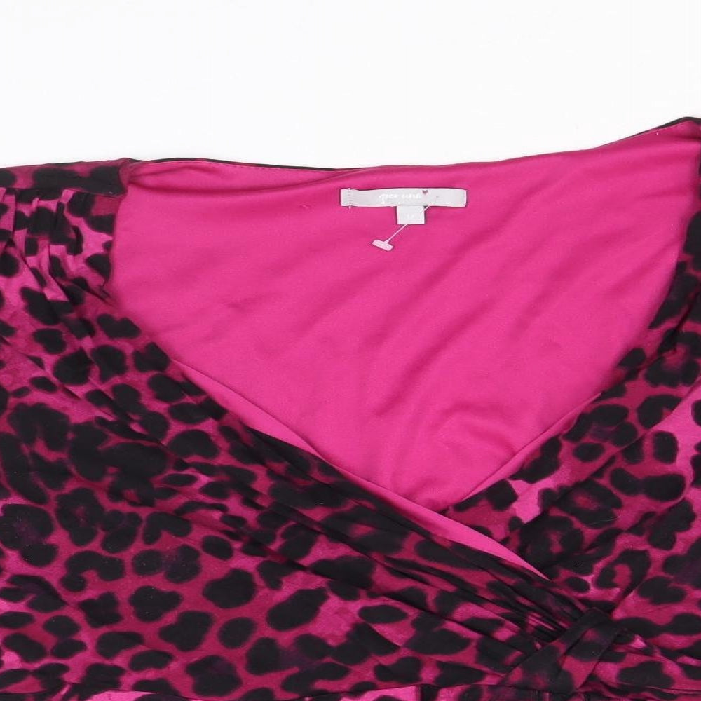 Per Una Womens Pink Viscose Basic Blouse Size 14 V-Neck - Leopard Pattern