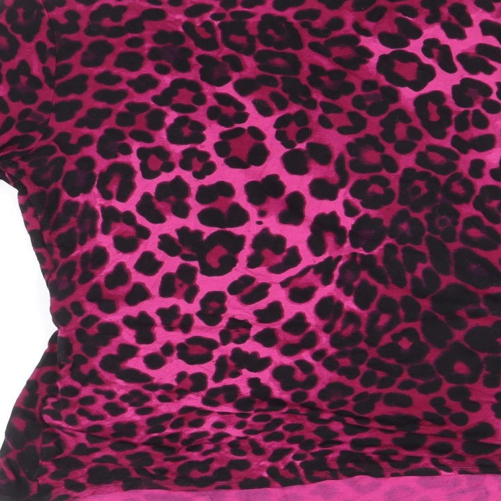 Per Una Womens Pink Viscose Basic Blouse Size 14 V-Neck - Leopard Pattern