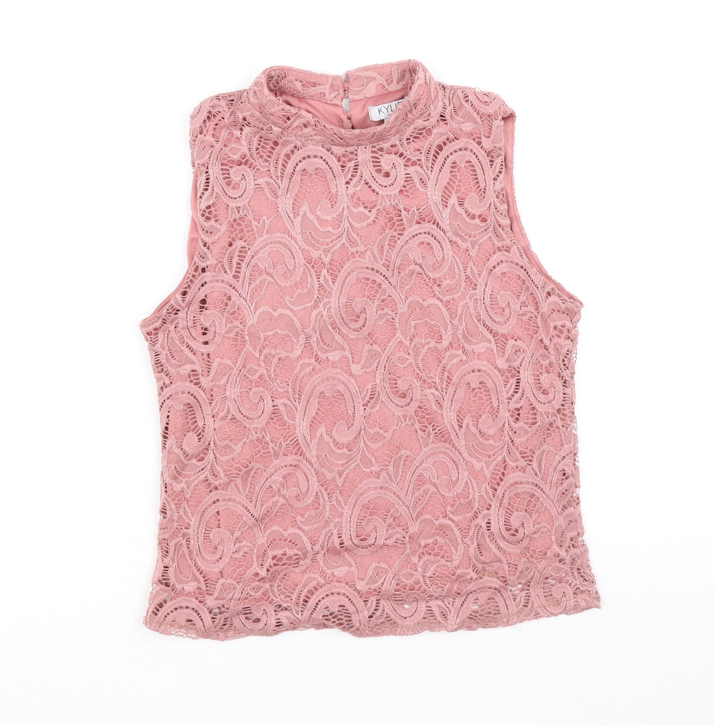 M&Co Girls Pink Nylon Basic Blouse Size 14 Years Mock Neck Button