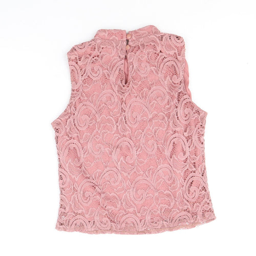 M&Co Girls Pink Nylon Basic Blouse Size 14 Years Mock Neck Button