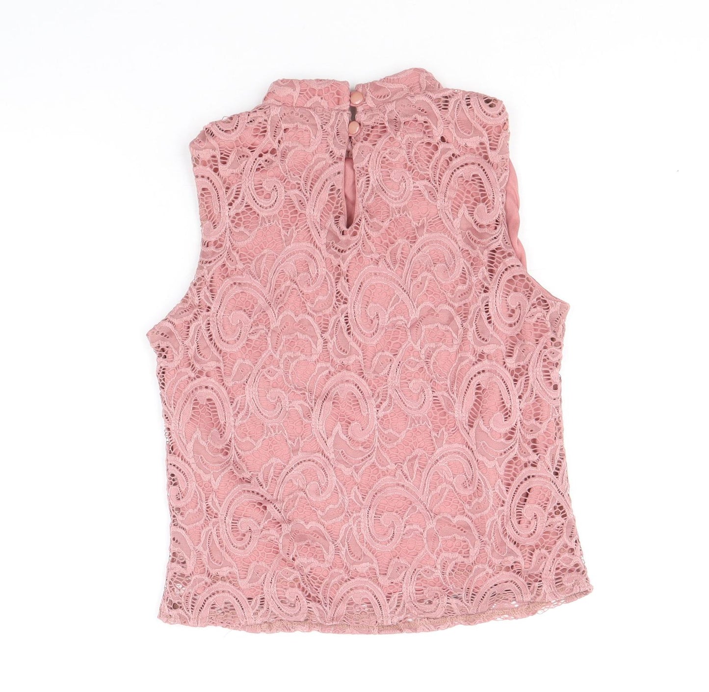 M&Co Girls Pink Nylon Basic Blouse Size 14 Years Mock Neck Button