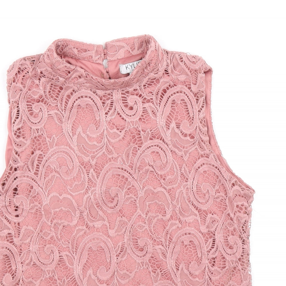 M&Co Girls Pink Nylon Basic Blouse Size 14 Years Mock Neck Button