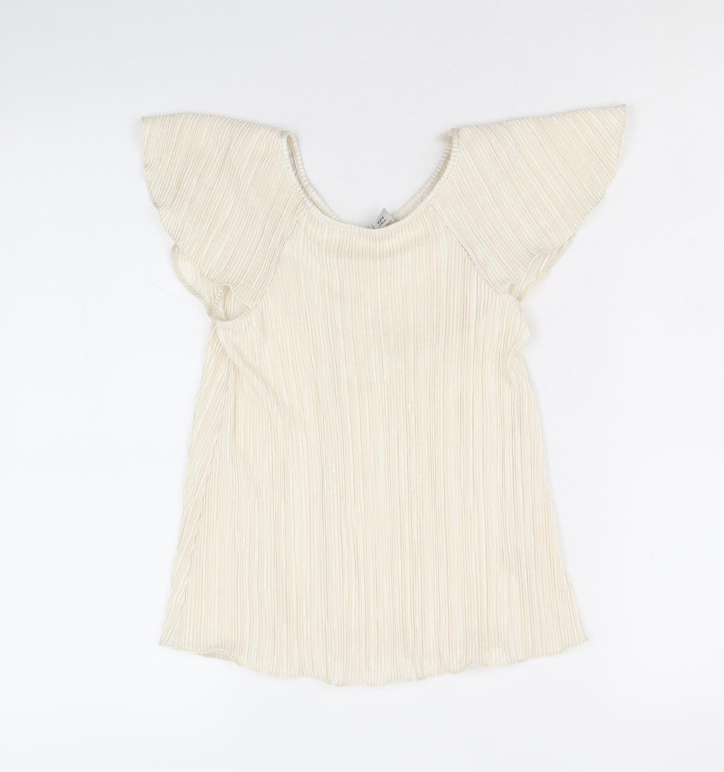 TU Girls Ivory Herringbone Polyester Basic Blouse Size 8 Years Round Neck Pullover - Plisse
