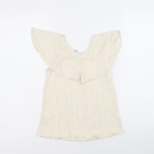 TU Girls Ivory Herringbone Polyester Basic Blouse Size 8 Years Round Neck Pullover - Plisse