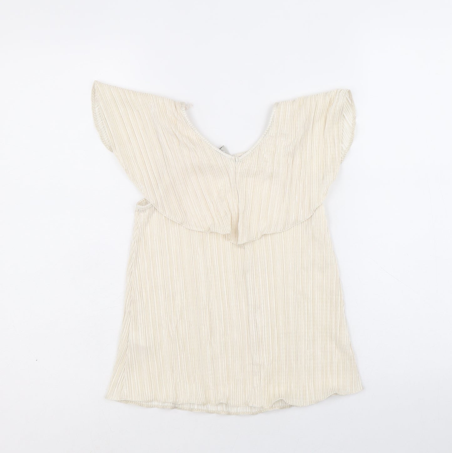 TU Girls Ivory Herringbone Polyester Basic Blouse Size 8 Years Round Neck Pullover - Plisse