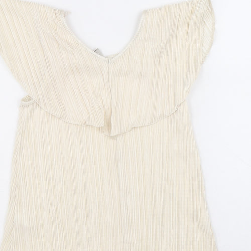 TU Girls Ivory Herringbone Polyester Basic Blouse Size 8 Years Round Neck Pullover - Plisse