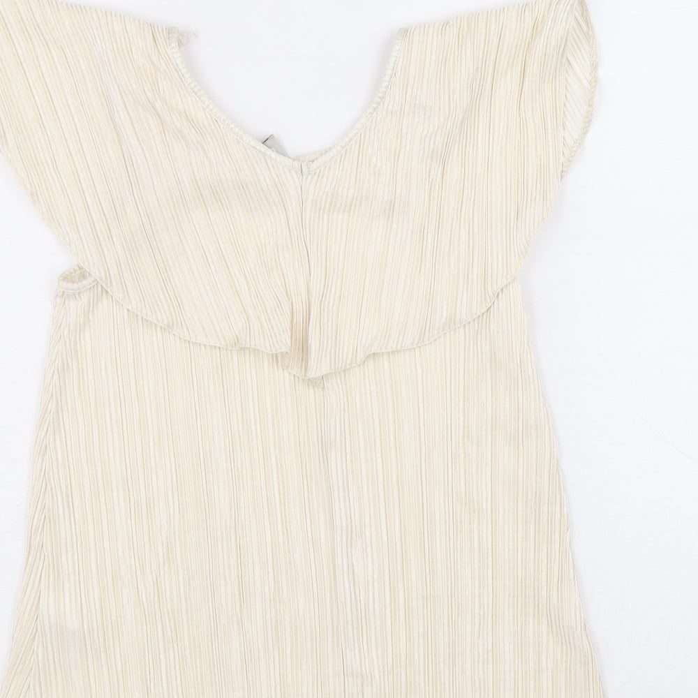 TU Girls Ivory Herringbone Polyester Basic Blouse Size 8 Years Round Neck Pullover - Plisse