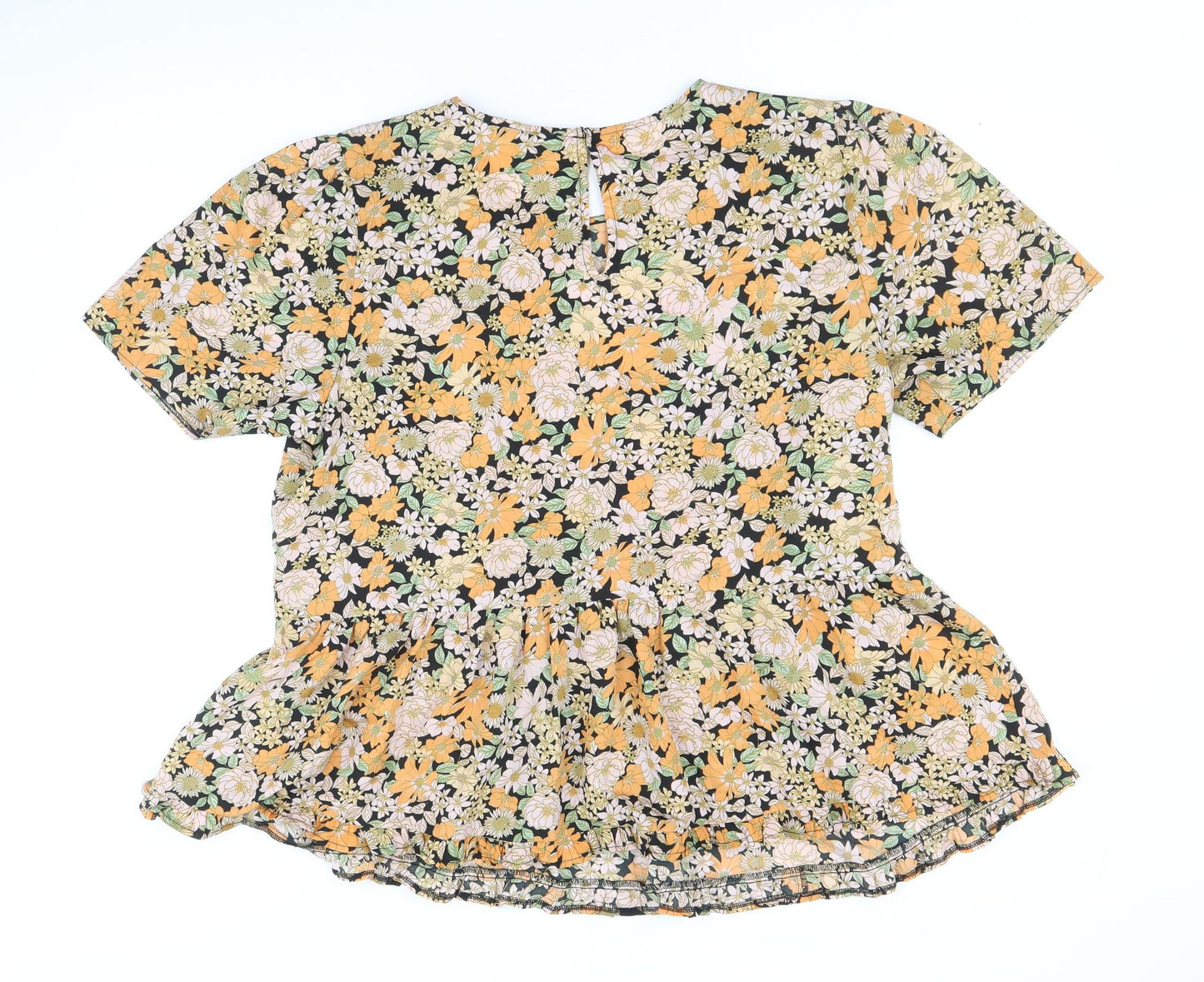 New Look Womens Orange Floral Polyester Basic Blouse Size 16 Round Neck
