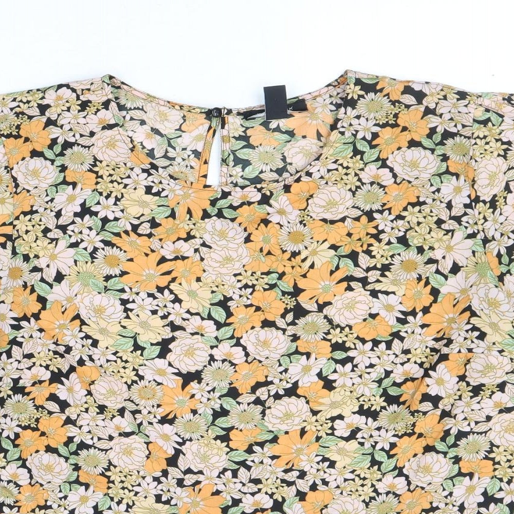 New Look Womens Orange Floral Polyester Basic Blouse Size 16 Round Neck