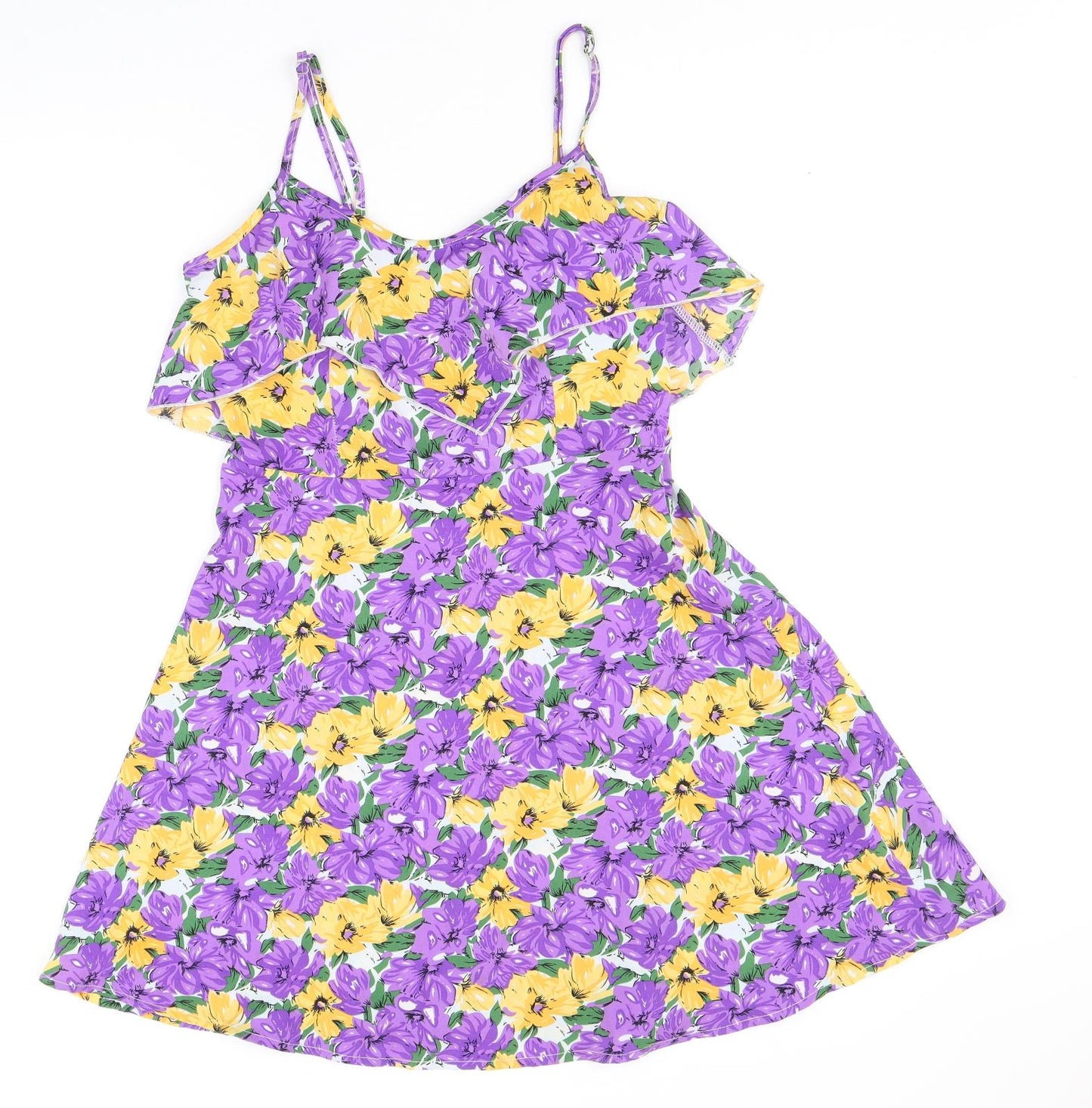 LUC-CE Womens Purple Floral Polyester A-Line Size S Scoop Neck Pullover - Cold Shoulder