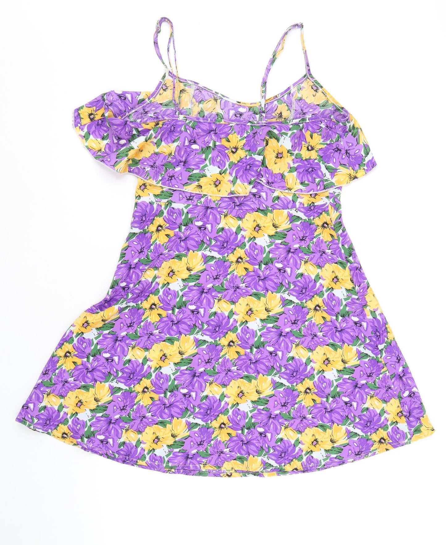 LUC-CE Womens Purple Floral Polyester A-Line Size S Scoop Neck Pullover - Cold Shoulder