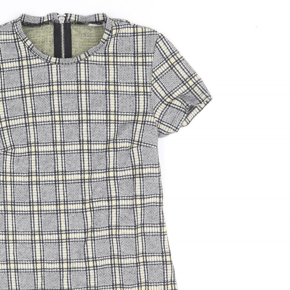 Preworn Womens Black Plaid Cotton A-Line Size 8 Scoop Neck Zip