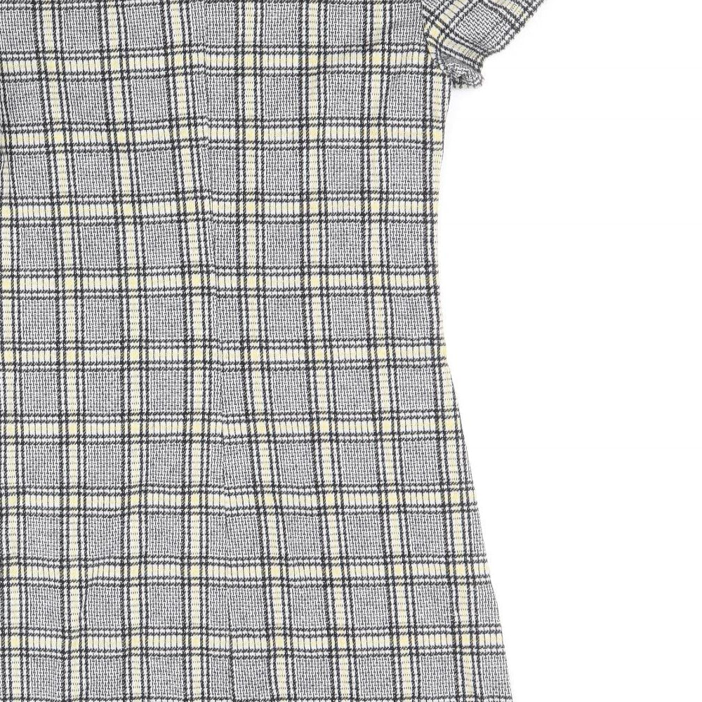Preworn Womens Black Plaid Cotton A-Line Size 8 Scoop Neck Zip