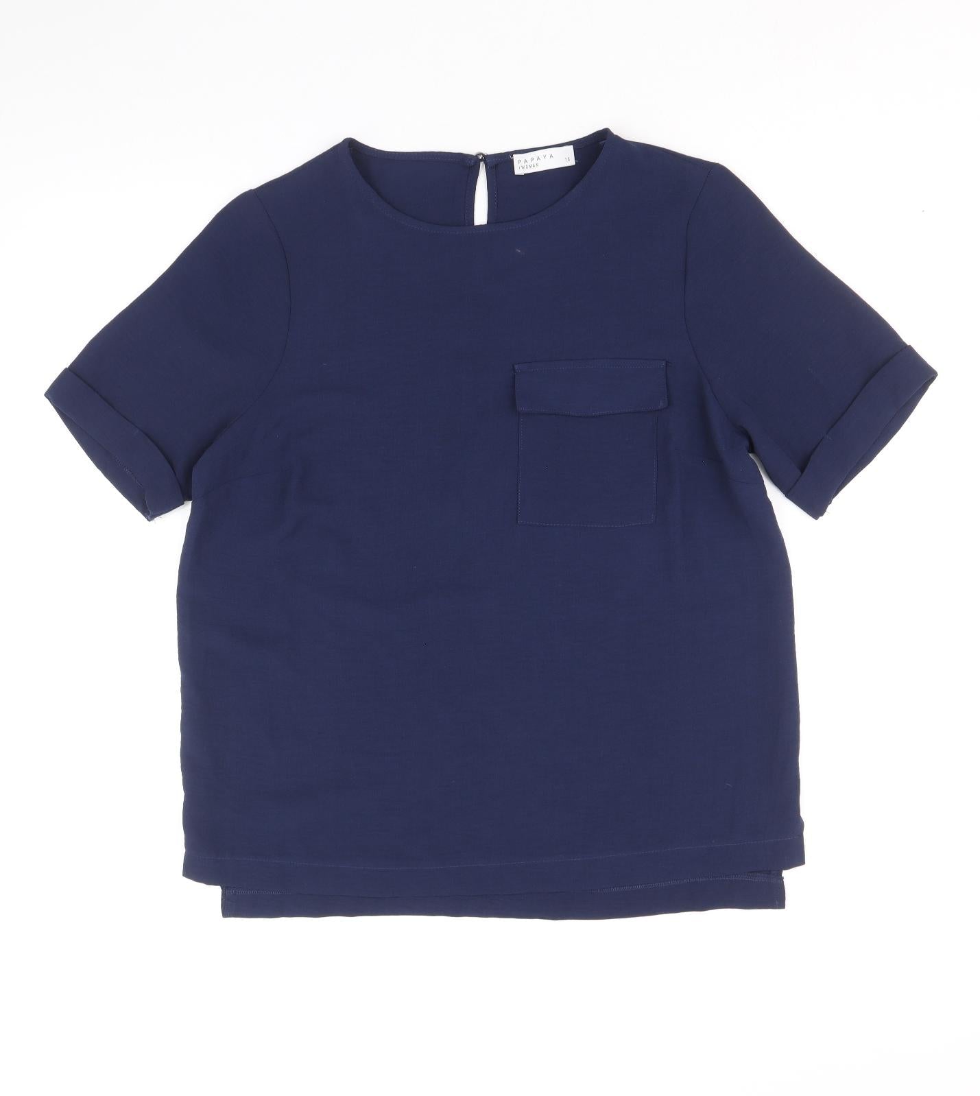Papaya Womens Blue Polyester Basic T-Shirt Size 10 Round Neck
