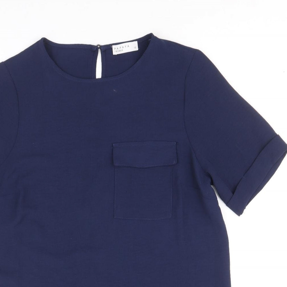 Papaya Womens Blue Polyester Basic T-Shirt Size 10 Round Neck