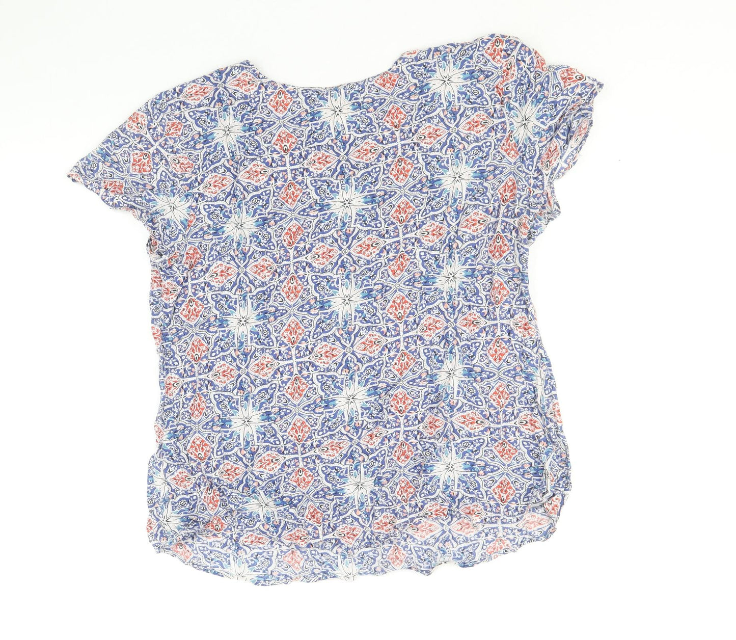 Papaya Womens Blue Geometric Viscose Basic T-Shirt Size 12 Round Neck