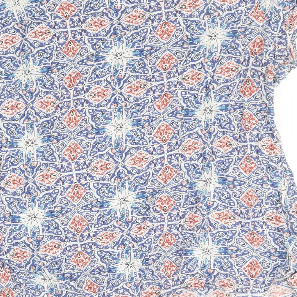 Papaya Womens Blue Geometric Viscose Basic T-Shirt Size 12 Round Neck