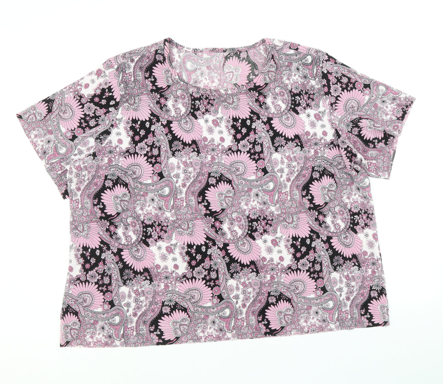 Bonmarche Womens Pink Geometric Polyester Basic T-Shirt Size 22 Round Neck