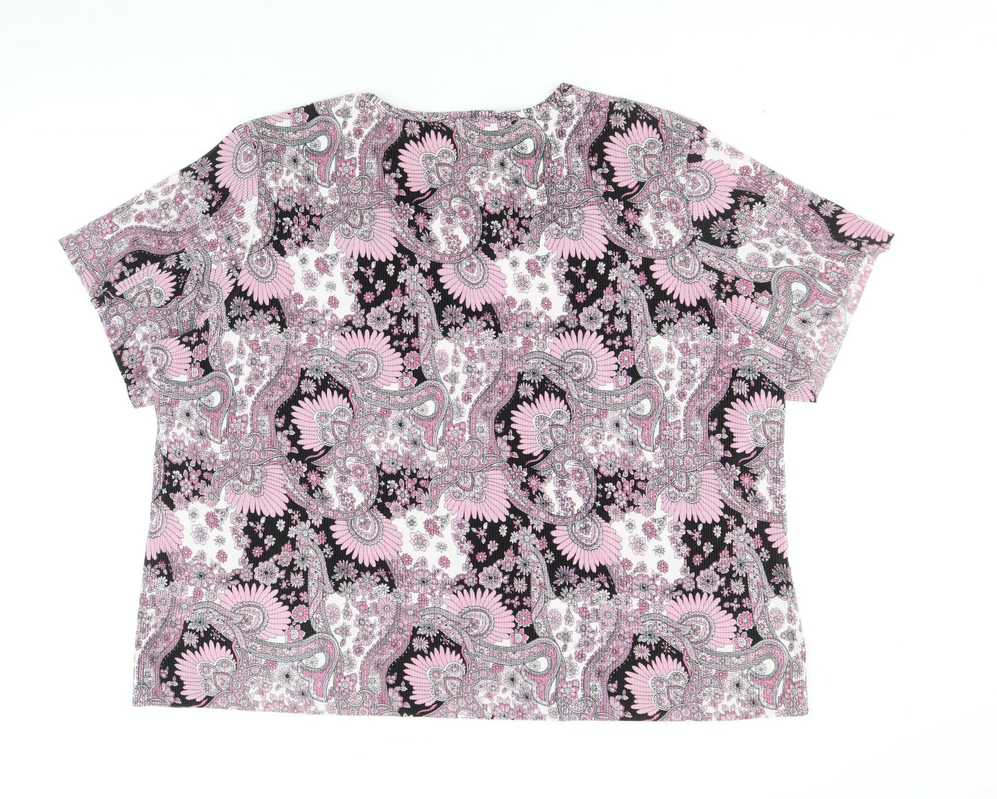 Bonmarche Womens Pink Geometric Polyester Basic T-Shirt Size 22 Round Neck