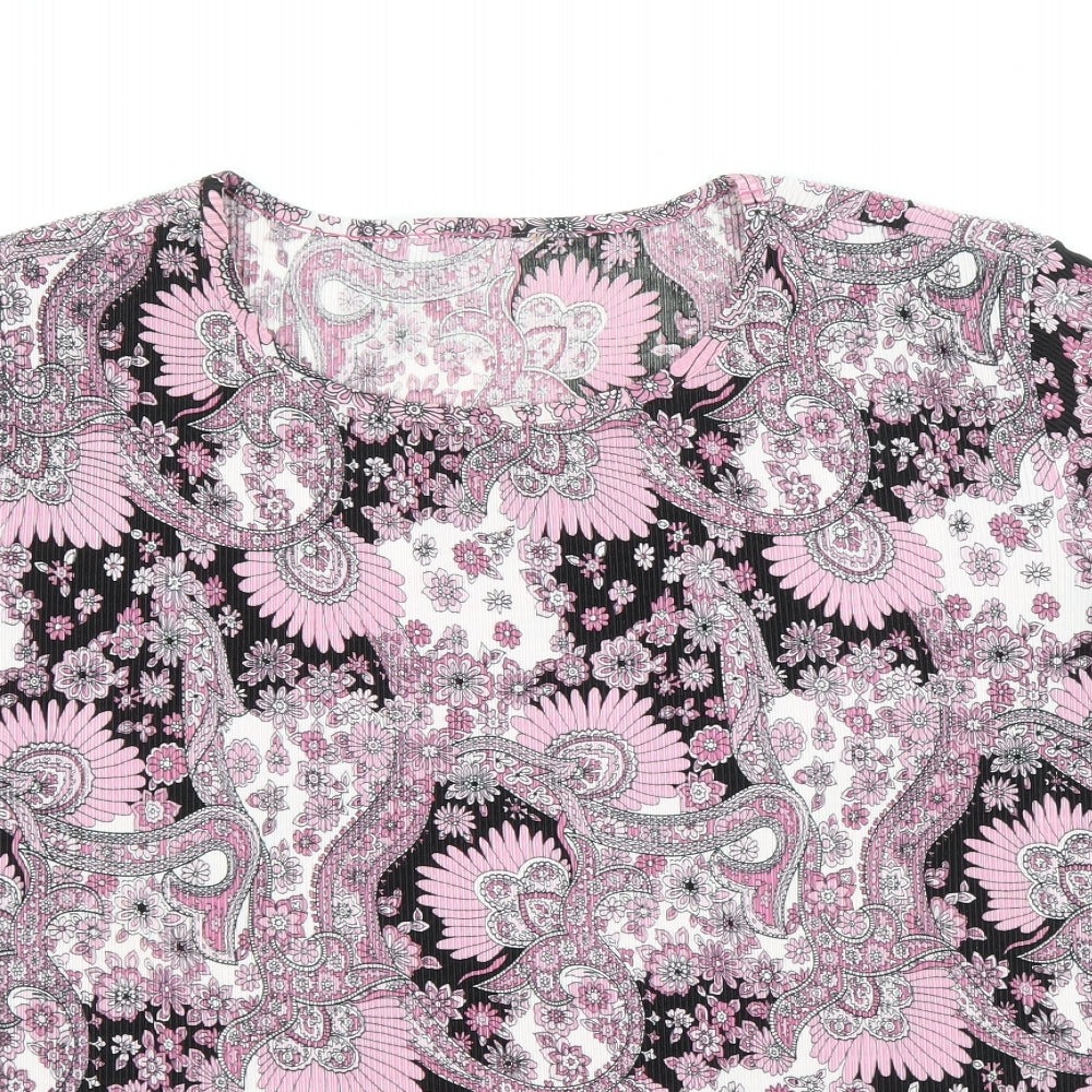Bonmarche Womens Pink Geometric Polyester Basic T-Shirt Size 22 Round Neck