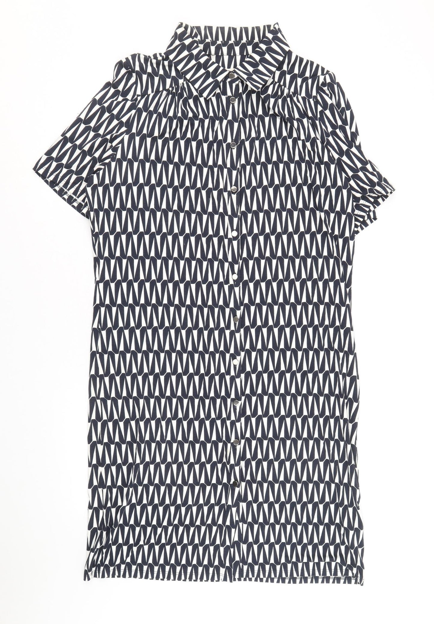 Monsoon Womens Blue Geometric Viscose Shirt Dress Size 16 Collared Button