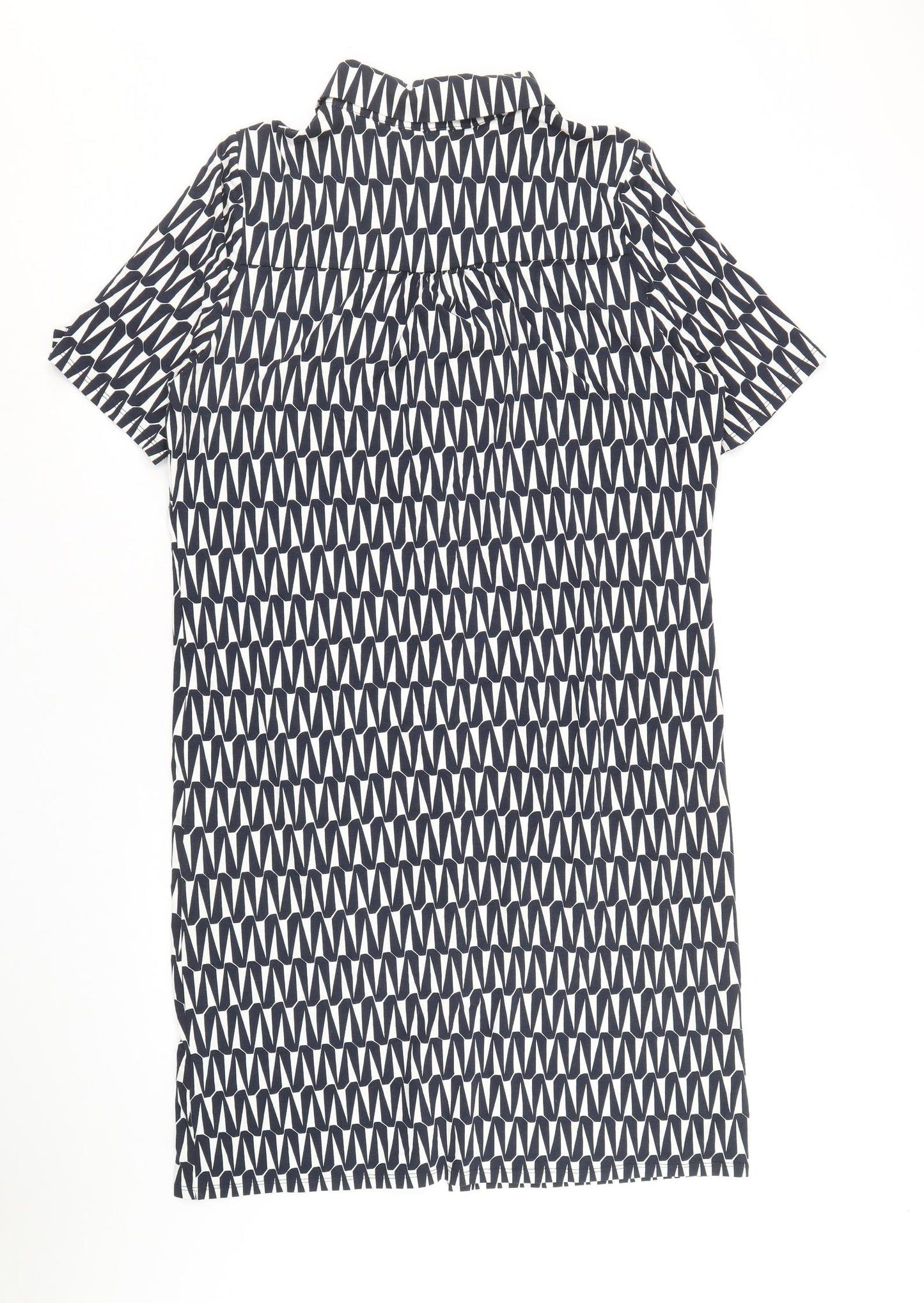 Monsoon Womens Blue Geometric Viscose Shirt Dress Size 16 Collared Button