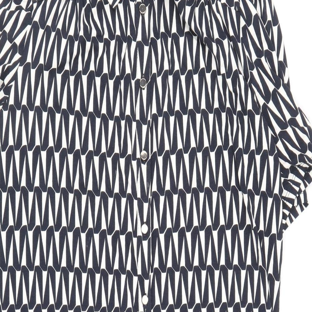 Monsoon Womens Blue Geometric Viscose Shirt Dress Size 16 Collared Button