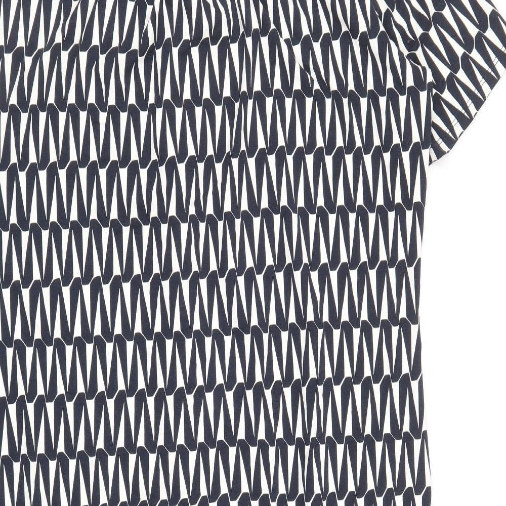 Monsoon Womens Blue Geometric Viscose Shirt Dress Size 16 Collared Button
