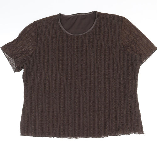 Bonmarche Womens Brown Nylon Basic T-Shirt Size XL Round Neck