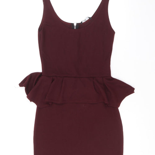 Miso Womens Purple Polyester Bodycon Size 12 Scoop Neck Zip - Peplum