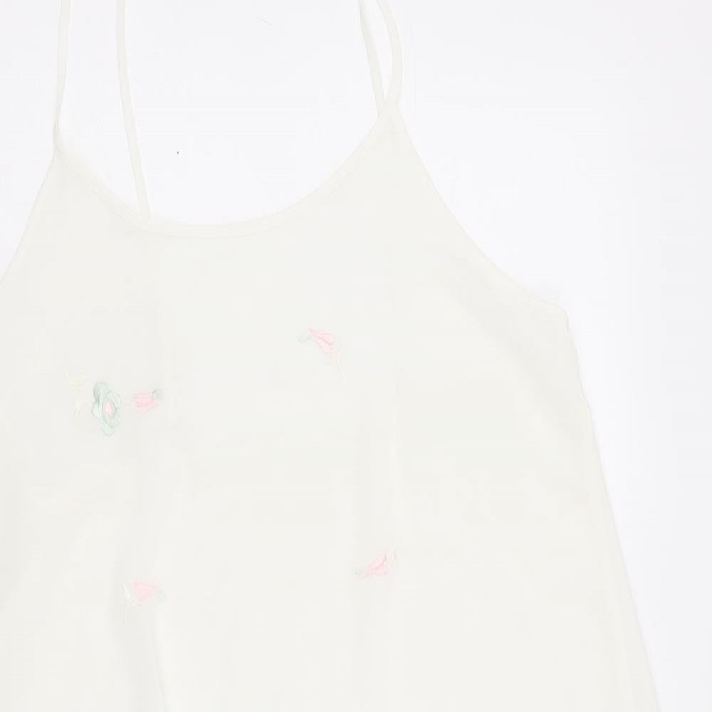 Marks and Spencer Womens Ivory Floral Polyester Slip Dress Size 14 Scoop Neck Pullover
