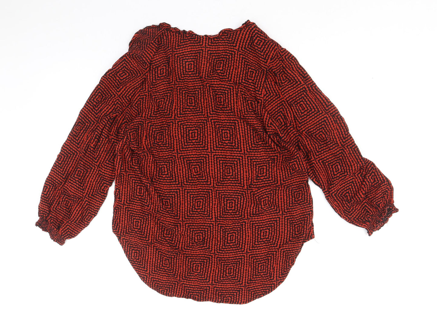 H&M Womens Red Geometric Viscose Basic Blouse Size 14 V-Neck