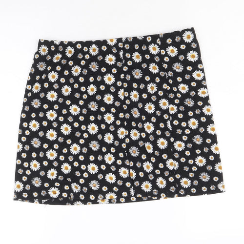 SheIn Womens Black Floral Viscose Mini Skirt Size L
