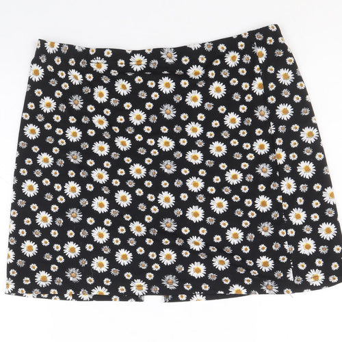 SheIn Womens Black Floral Viscose Mini Skirt Size L