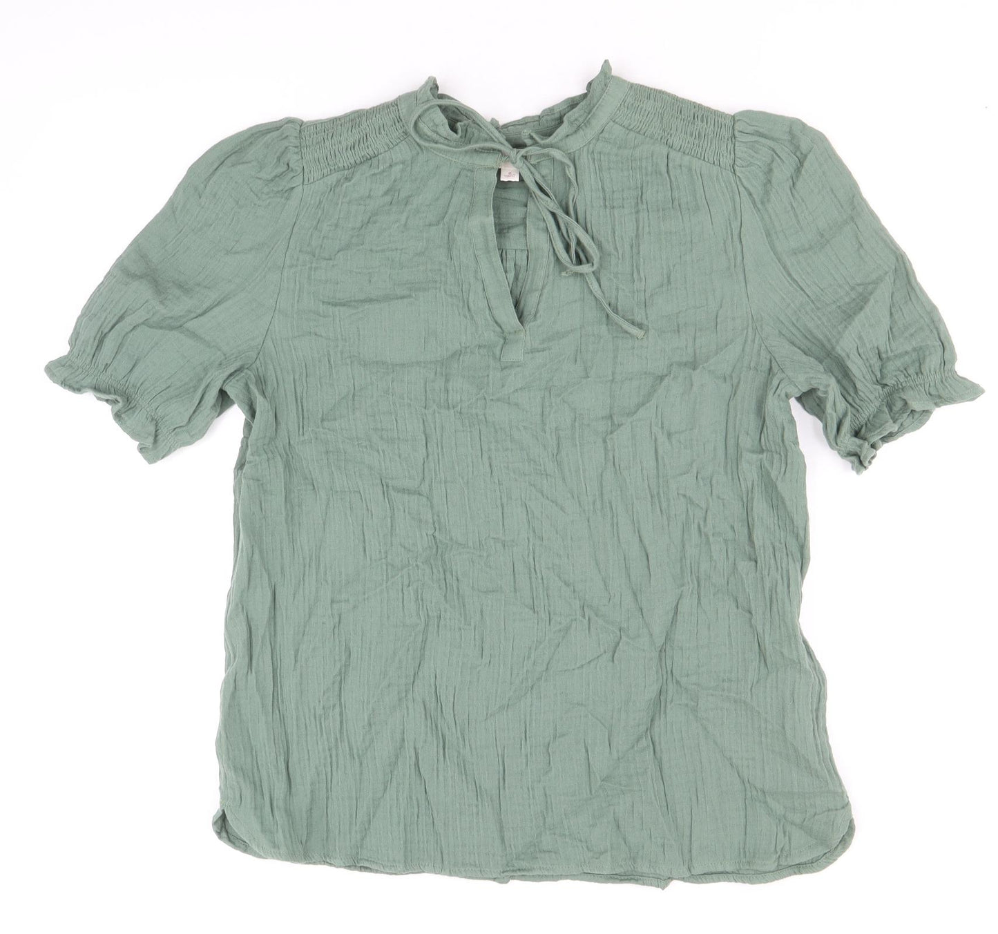 Per Una Womens Green Cotton Basic Blouse Size 8 Round Neck