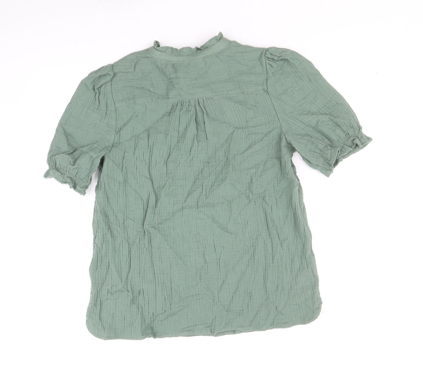 Per Una Womens Green Cotton Basic Blouse Size 8 Round Neck