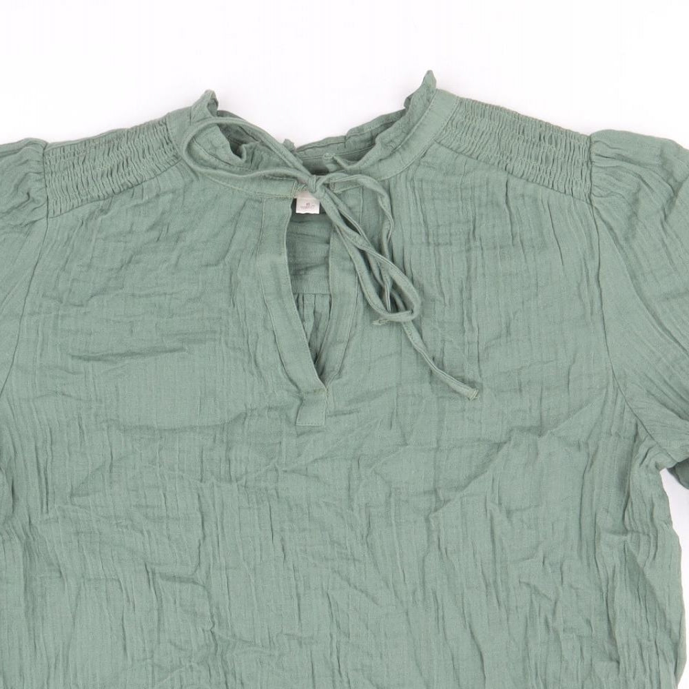 Per Una Womens Green Cotton Basic Blouse Size 8 Round Neck