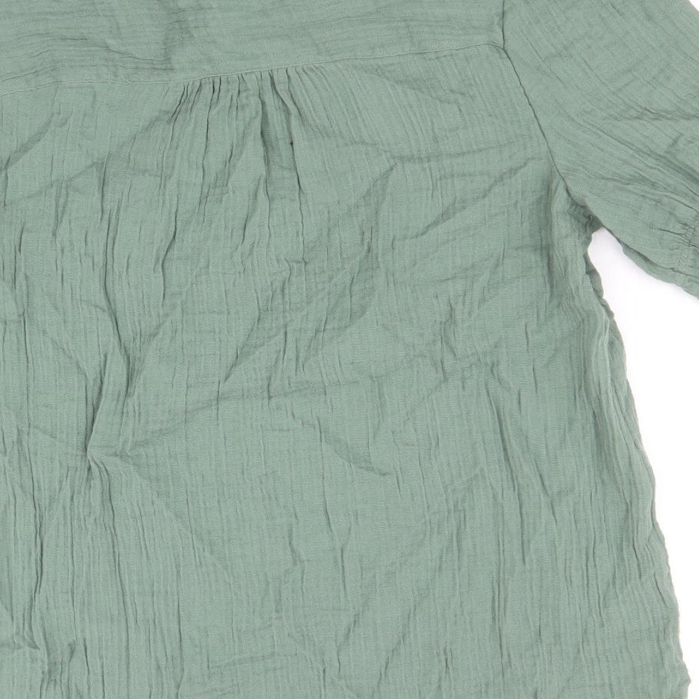 Per Una Womens Green Cotton Basic Blouse Size 8 Round Neck
