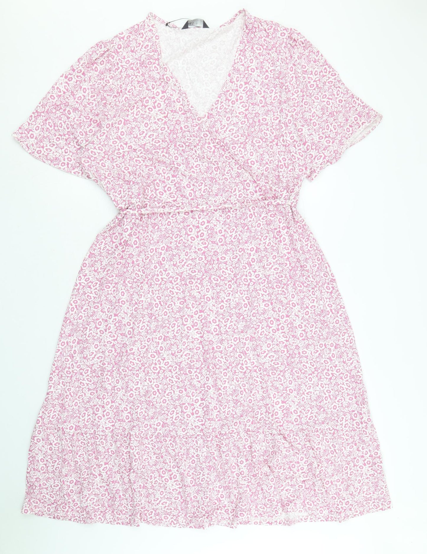 Marks and Spencer Womens Pink Floral Viscose A-Line Size 20 V-Neck Pullover