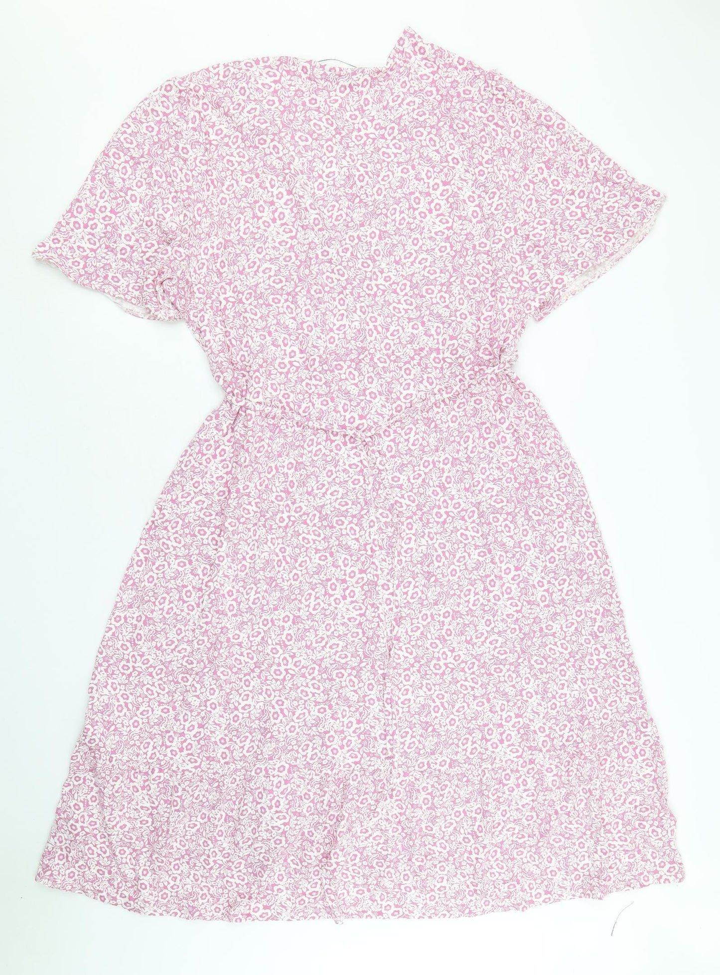 Marks and Spencer Womens Pink Floral Viscose A-Line Size 20 V-Neck Pullover