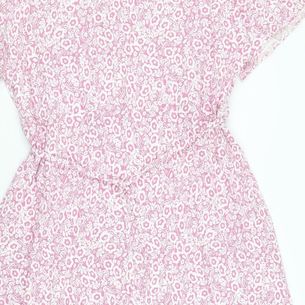 Marks and Spencer Womens Pink Floral Viscose A-Line Size 20 V-Neck Pullover