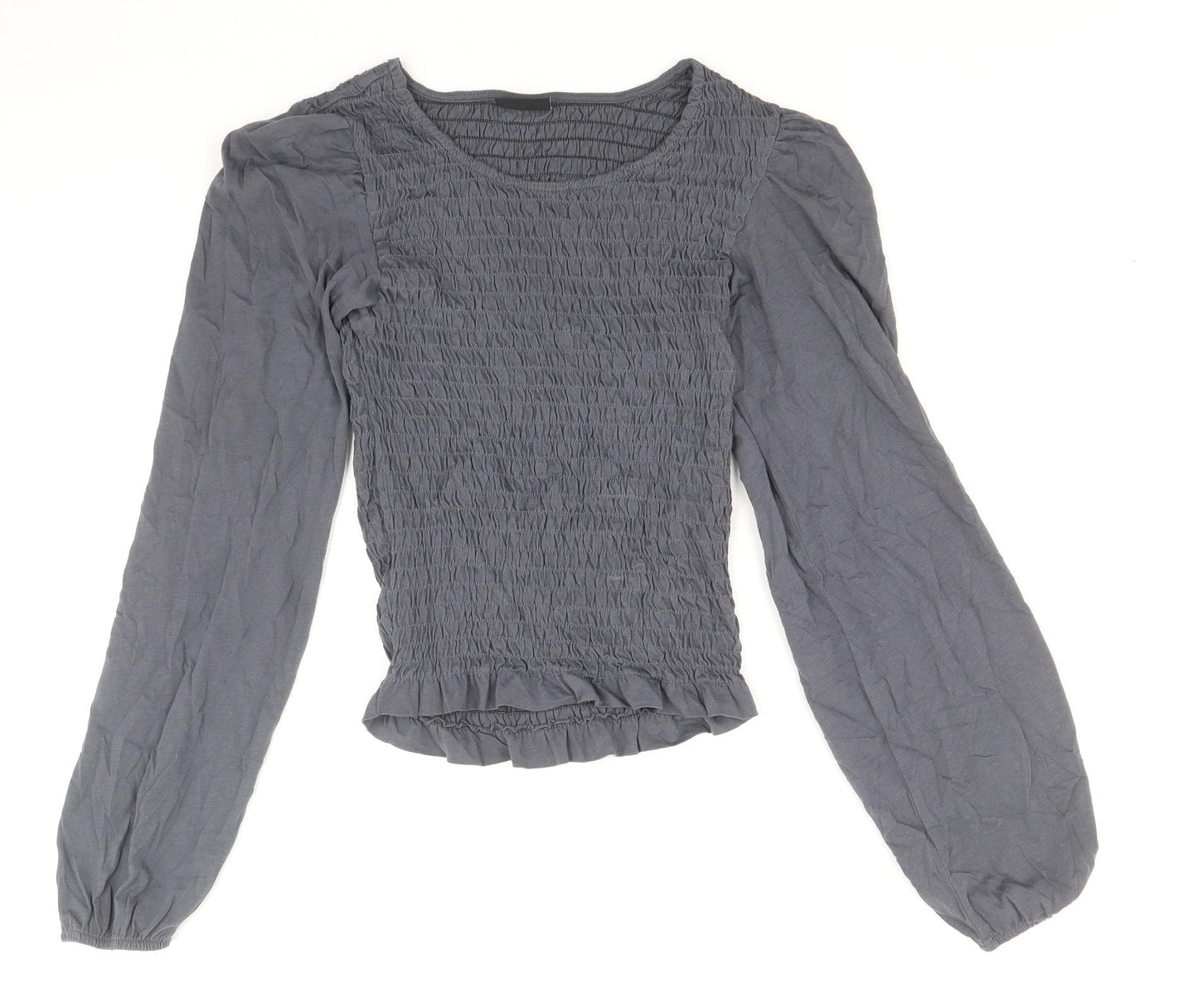 Precis Womens Grey 100% Cotton Basic Blouse Size S Round Neck