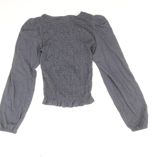 Precis Womens Grey 100% Cotton Basic Blouse Size S Round Neck