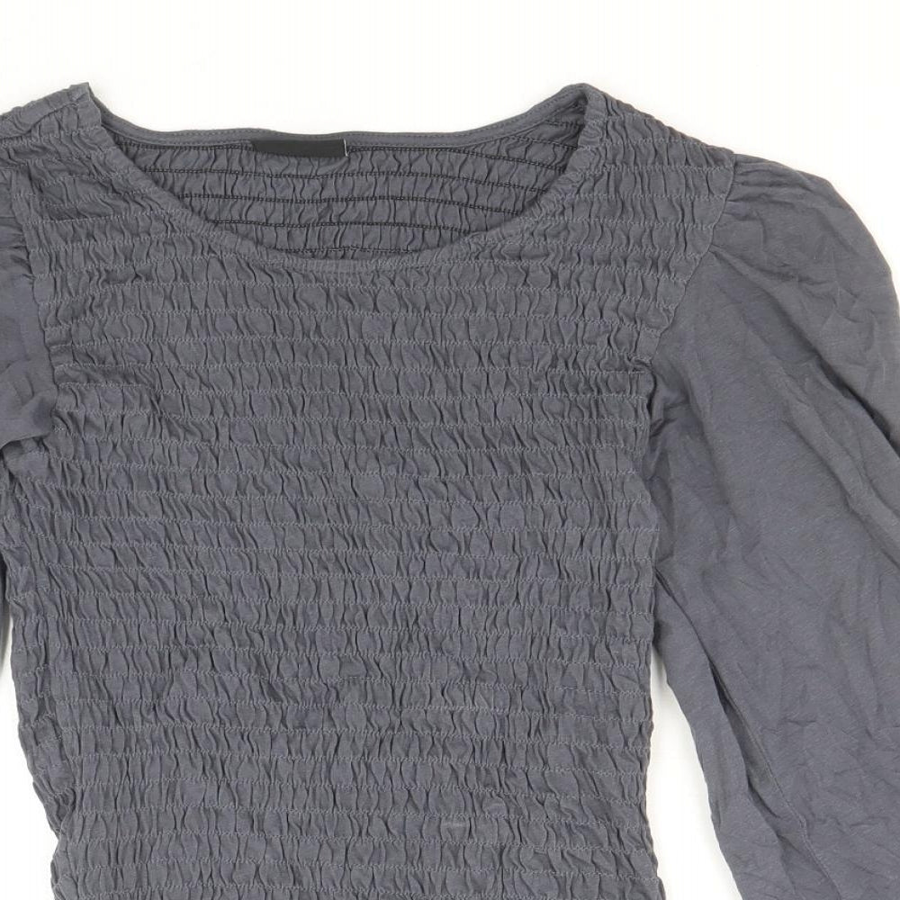 Precis Womens Grey 100% Cotton Basic Blouse Size S Round Neck