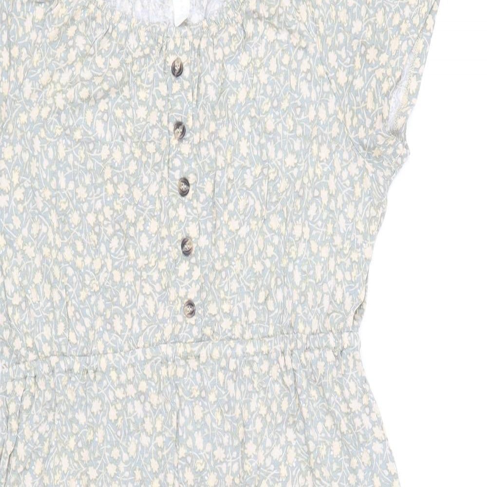 H&M Womens Beige Floral Viscose A-Line Size S Scoop Neck Pullover